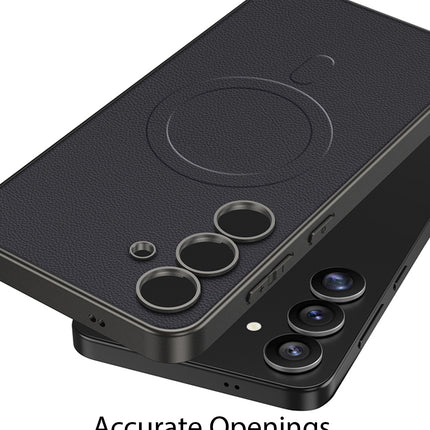 Mobizang Ultra Thin Leather & Magsafe Back Case for Samsung Galaxy S25 | with Wireless Charging Support Ring Full Body Protection Back Cover (Black)