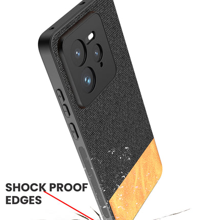 Mobizang Soft Fabric & Leather Hybrid Protective Back Cover for Realme GT 7 PRO | Shockproof Slim Hard Anti Slip Back Case (Black,Brown)
