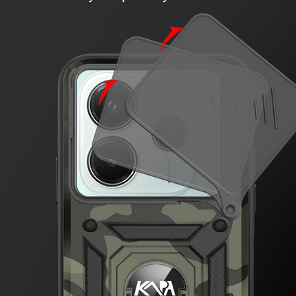 Mobizang Tank Back Cover for Redmi Note 14 (5G) | Inbuilt Ring + Slider Shockproof Lens Protection Bumper Back Case (Black)