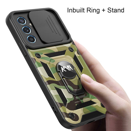 Mobizang Tank Back Cover for Samsung Galaxy A55 (5G) | Inbuilt Ring + Slider Shockproof Lens Protection Bumper Back Case (Green)