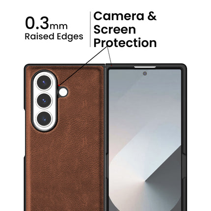 Mobizang Tux Leather Back Cover for Samsung Galaxy Z Fold 7 | Slim Shockproof Camera Protection Bumper Case (Brown)