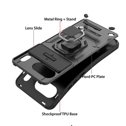 Mobizang Armor Slider Back Cover for OnePlus Nord 4 | Inbuilt Ring + Camera Slider Shockproof Lens Protection Bumper Back Case (Black)