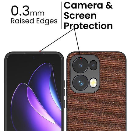 Mobizang Soft Fabric & Leather Hybrid Protective Back Cover for Oppo Reno 13 Pro | Shockproof Slim Hard Anti Slip Back Case (Brown)