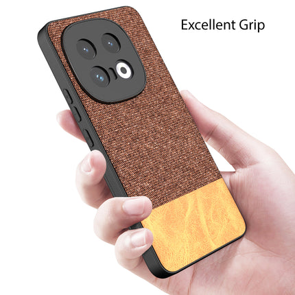 Mobizang Soft Fabric & Leather Hybrid Protective Back Cover for Iqoo 13 (5G) | Shockproof Slim Hard Anti Slip Back Case (Brown)