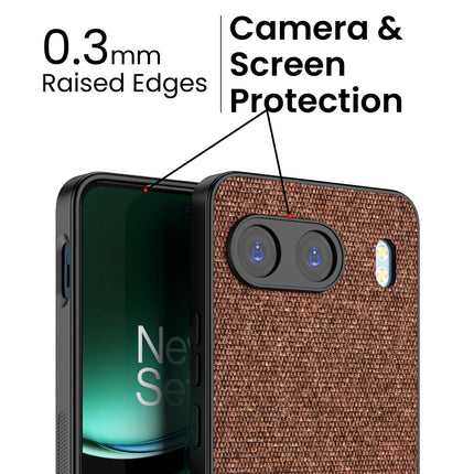 Mobizang Soft Fabric & Leather Hybrid Protective Back Cover for OnePlus Nord 4 | Shockproof Slim Hard Anti Slip Back Case (Brown)