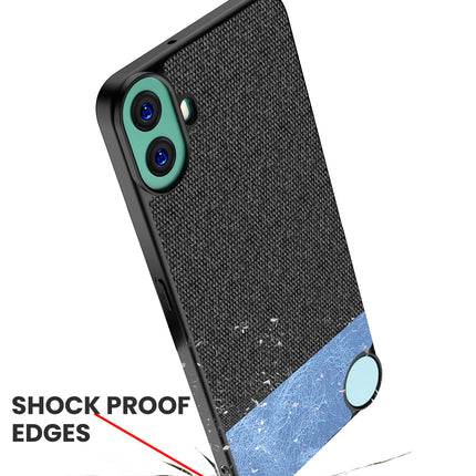 Mobizang Soft Fabric & Leather Hybrid Protective Back Cover for Nothing CMF Phone 1 | Shockproof Slim Hard Anti Slip Back Case (Black,Blue)