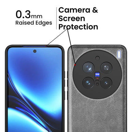 Mobizang Tux Leather Back Cover for Vivo X200 Pro (5G) | Slim Shockproof Camera Protection Bumper Case (Grey)