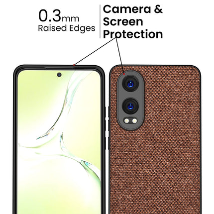 Mobizang Soft Fabric & Leather Hybrid Protective Back Cover for OnePlus Nord CE 4 Lite | Shockproof Slim Hard Anti Slip Back Case (Brown)