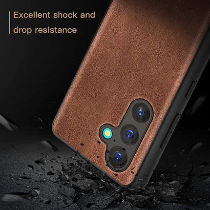 Mobizang Tux Leather Back Cover for Samsung Galaxy M55 / F55 | Slim Shockproof Camera Protection Bumper Case (Brown)