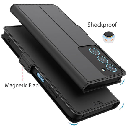 Mobizang Noble Slim Magnetic Leather Flip Case Cover for Realme 14X | Card Holder Stand Flip Wallet Case (Black)