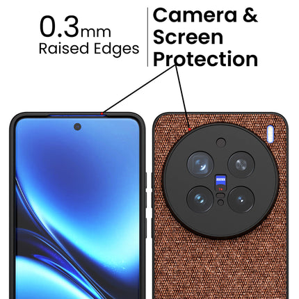 Mobizang Soft Fabric & Leather Hybrid Protective Back Cover for Vivo X200 Pro (5G) | Shockproof Slim Hard Anti Slip Back Case (Brown)
