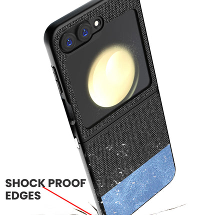 Mobizang Soft Fabric & Leather Hybrid Protective Back Cover for Samsung Galaxy Z Flip 6 | Shockproof Slim Hard Anti Slip Back Case (Black,Blue)
