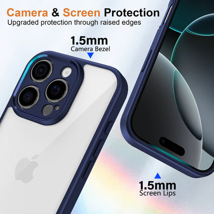 Mobizang Hawkeye Clear Back Cover for Apple iPhone 16 Pro | Camera Lens Protector Shockproof Slim Clear Case Cover (Blue Sides)