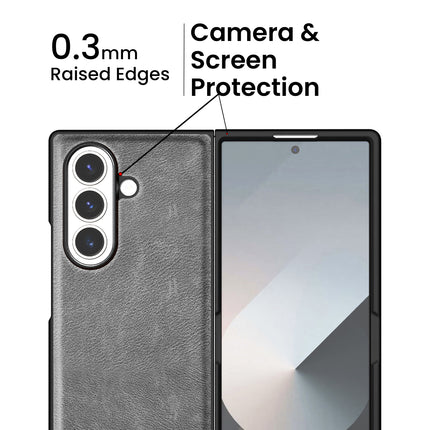Mobizang Tux Leather Back Cover for Samsung Galaxy Z Fold 7 | Slim Shockproof Camera Protection Bumper Case (Grey)