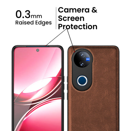 Mobizang Tux Leather Back Cover for Vivo V50 5G | Slim Shockproof Camera Protection Bumper Case (Brown)