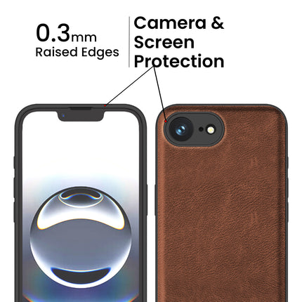 Mobizang Tux Leather Back Cover for Apple iPhone 16E | Slim Shockproof Camera Protection Bumper Case (Brown)