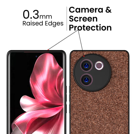 Mobizang Soft Fabric & Leather Hybrid Protective Back Cover for Vivo V30E (5G) | Shockproof Slim Hard Anti Slip Back Case (Brown)