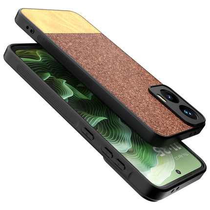 Mobizang Soft Fabric & Leather Hybrid Protective Back Cover for Moto G35 | Shockproof Slim Hard Anti Slip Back Case (Brown)
