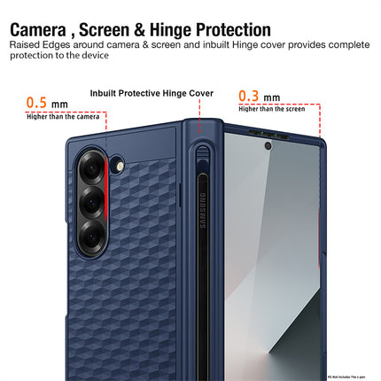Mobizang Geometric S Pen Holder Hinge Protection Back Cover for Samsung Galaxy Z Fold6 / Fold 6 | Slim Shock proof Case with Inbuilt Glass & S Pen Slot (Blue)