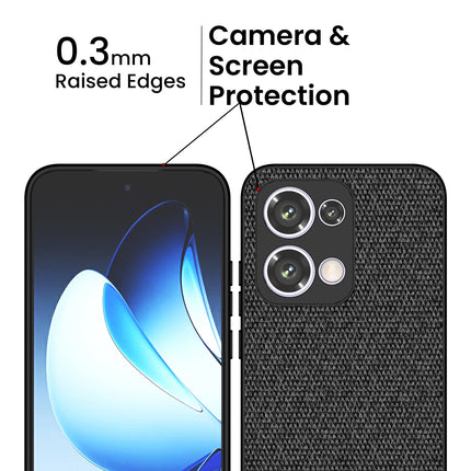 Mobizang Soft Fabric & Leather Hybrid Protective Back Cover for Oppo Reno 13 5G | Shockproof Slim Hard Anti Slip Back Case (Black,Blue)