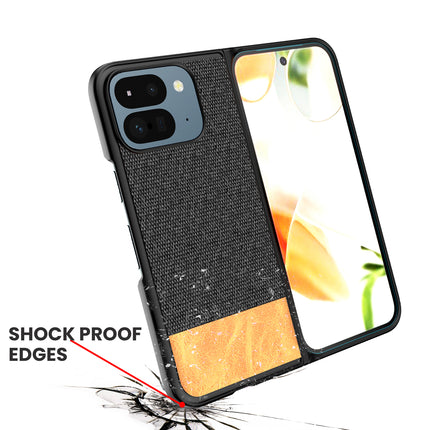 Mobizang Soft Fabric & Leather Hybrid Protective Back Cover for Google Pixel 9 Pro Fold | Shockproof Slim Hard Anti Slip Back Case (Black,Brown)