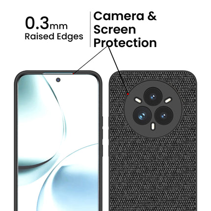 Mobizang Soft Fabric & Leather Hybrid Protective Back Cover for Realme 14 Pro+ (Plus) 5G | Shockproof Slim Hard Anti Slip Back Case (Black,Blue)