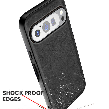 Mobizang Tux Leather Back Cover for Google Pixel 9 Pro XL | Slim Shockproof Camera Protection Bumper Case (Black)