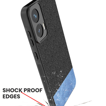 Mobizang Soft Fabric & Leather Hybrid Protective Back Cover for Moto G35 | Shockproof Slim Hard Anti Slip Back Case (Black,Blue)