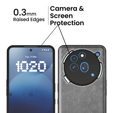 Mobizang Tux Leather Back Cover for Nothing Phone 3A Pro | Slim Shockproof Camera Protection Bumper Case (Grey)
