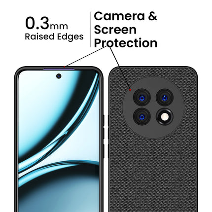 Mobizang Soft Fabric & Leather Hybrid Protective Back Cover for Realme 13 PRO / 13 PRO PLUS | Shockproof Slim Hard Anti Slip Back Case (Black,Brown)