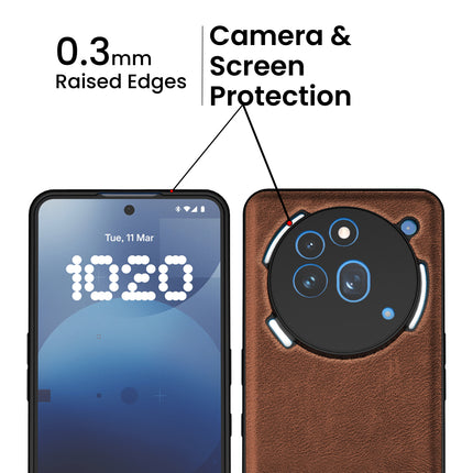 Mobizang Tux Leather Back Cover for Nothing Phone 3A Pro | Slim Shockproof Camera Protection Bumper Case (Brown)