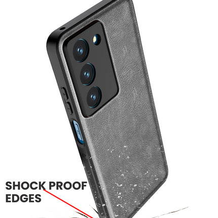 Mobizang Tux Leather Back Cover for Realme 14X | Slim Shockproof Camera Protection Bumper Case (Grey)