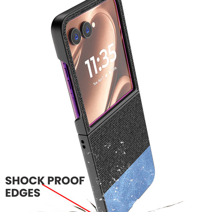 Mobizang Soft Fabric & Leather Hybrid Protective Back Cover for Motorola Razr 50 Ultra | Shockproof Slim Hard Anti Slip Back Case (Black,Blue)