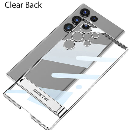 Mobizang Phantom Ultra Thin Back Case for Samsung Galaxy S25 Ultra Cover | Inbuilt Kick Stand Electroplated Edges Full Body Protection Back Cover (Silver)