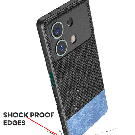 Mobizang Soft Fabric & Leather Hybrid Protective Back Cover for Poco X6 Neo (5G) | Shockproof Slim Hard Anti Slip Back Case (Black,Blue)