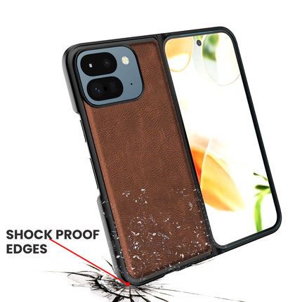 Mobizang Tux Leather Back Cover for Google Pixel 9 Pro Fold | Slim Shockproof Camera Protection Bumper Case (Brown)