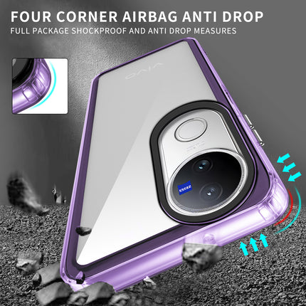 Mobizang Warrior Acrylic Clear Back Cover For Vivo V50 5G | Slim Shockproof [Military Grade Protection] Hybrid Bumper Case (Purple Sides)