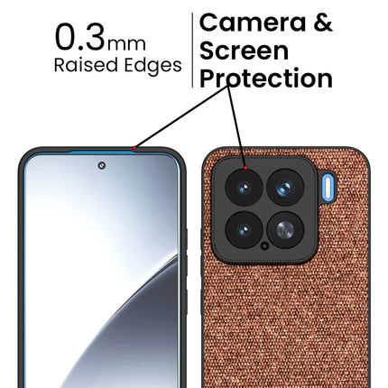 Mobizang Soft Fabric & Leather Hybrid Protective Back Cover for Xiaomi 15 5G | Shockproof Slim Hard Anti Slip Back Case (Brown)