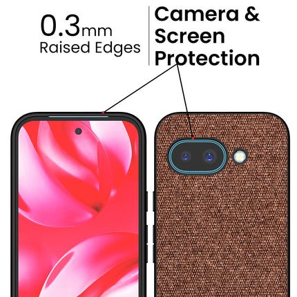 Mobizang Soft Fabric & Leather Hybrid Protective Back Cover for Google Pixel 9A | Shockproof Slim Hard Anti Slip Back Case (Brown)