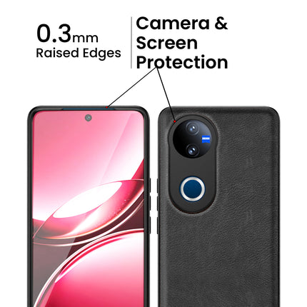 Mobizang Tux Leather Back Cover for Vivo V50 5G | Slim Shockproof Camera Protection Bumper Case (Black)