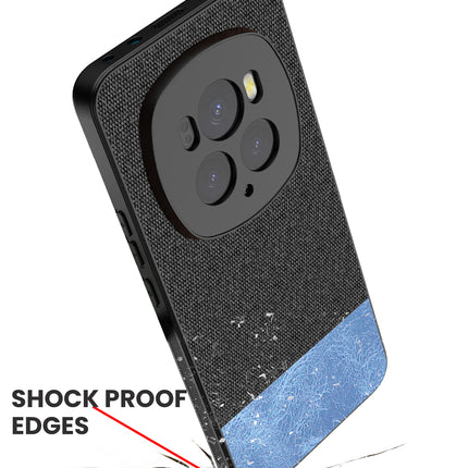 Mobizang Soft Fabric & Leather Hybrid Protective Back Cover for Honor Magic 6 PRO | Shockproof Slim Hard Anti Slip Back Case (Black,Blue)
