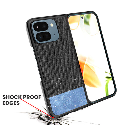 Mobizang Soft Fabric & Leather Hybrid Protective Back Cover for Google Pixel 9 Pro Fold | Shockproof Slim Hard Anti Slip Back Case (Black,Blue)