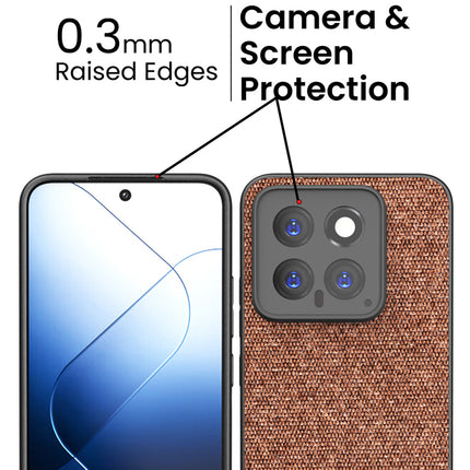 Mobizang Soft Fabric & Leather Hybrid Protective Back Cover for Xiaomi 14 (5G) | Shockproof Slim Hard Anti Slip Back Case (Brown)