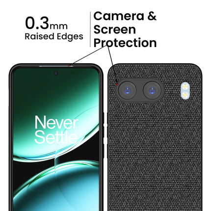 Mobizang Soft Fabric & Leather Hybrid Protective Back Cover for OnePlus Nord 4 | Shockproof Slim Hard Anti Slip Back Case (Black,Blue)