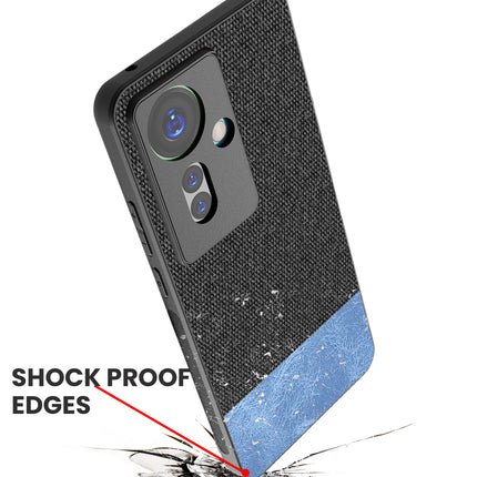 Mobizang Soft Fabric & Leather Hybrid Protective Back Cover for Oppo F25 Pro (5G) | Shockproof Slim Hard Anti Slip Back Case (Black,Blue)