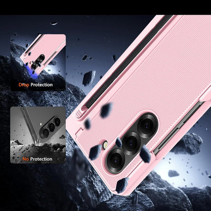 Mobizang Textured Grip S Pen Holder Hinge Protection Back Cover for Samsung Galaxy Z Fold6 / Fold 6 | with Inbuilt Glass , Kickstand & S Pen Slot Case (Pink)