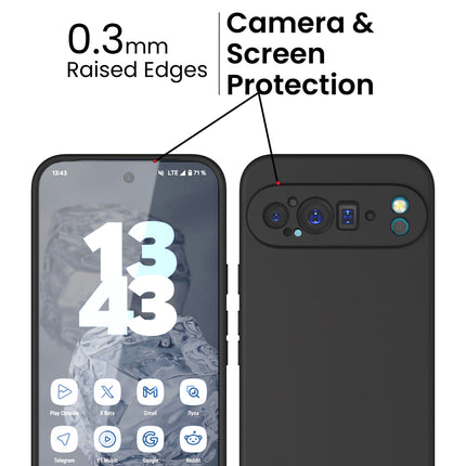 Mobizang Matte Protective Lens Flexible Back Cover for Google Pixel 9 / 9 PRO | Slim Silicone with Soft Lining Shockproof Full Body Bumper Case (Black)
