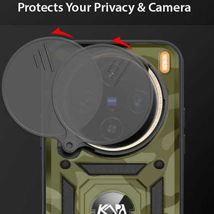 Kapa Tank Back Cover for Vivo X100 Pro (5G) | Inbuilt Ring + Slider Shockproof Lens Protection Bumper Back Case (Green)