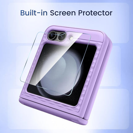 Mobizang Geometric Hinge Protection Back Cover for Samsung Galaxy Z Flip6 / Flip 6 | with [Inbuilt Glass] Full Body Shockproof Hard Back Case (Purple)