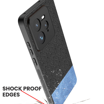 Mobizang Soft Fabric & Leather Hybrid Protective Back Cover for Realme GT 7 PRO | Shockproof Slim Hard Anti Slip Back Case (Black,Blue)